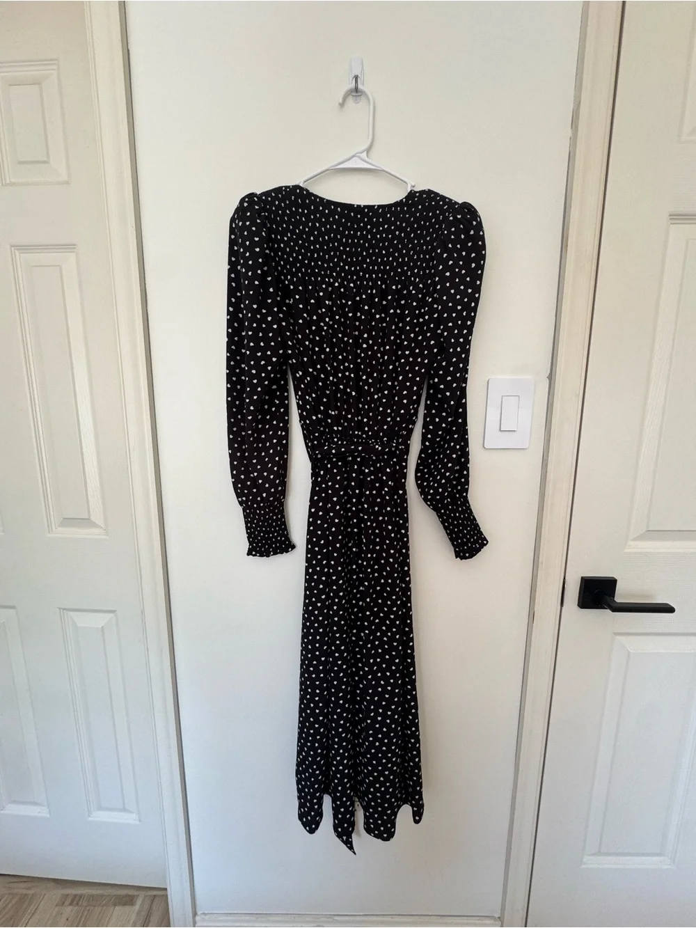 NWT Kate Spade Black Long Sleeve Heart-Print Wrap Dress